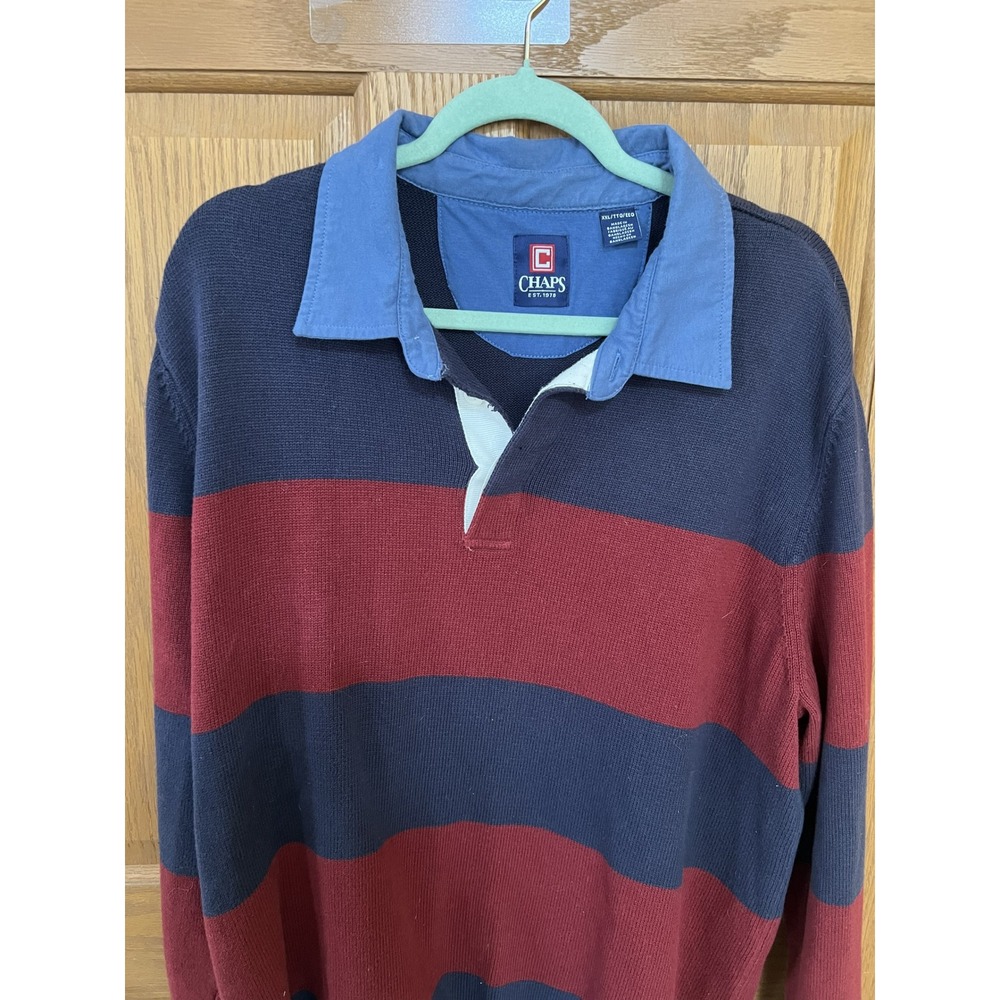 Chaps Men's Color Block Rugby Sweater Navy Burgundy Blue Long Sleeve Preppy